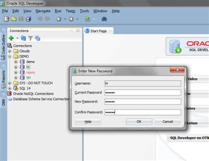 How do I change my username and password in SQL Developer?