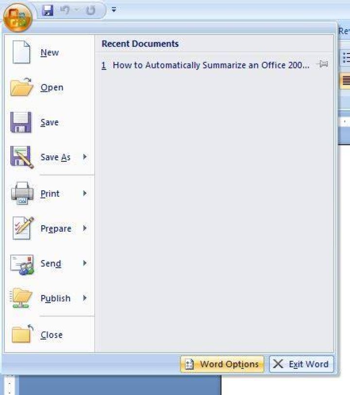 How do you Auto Summarize in Word 2007?