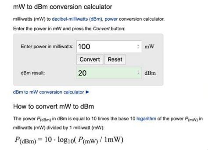 How do you convert mW to dBm?