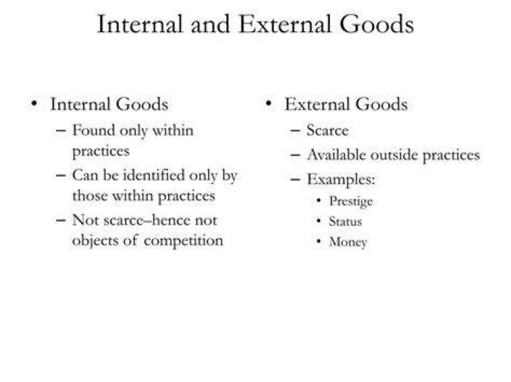 How does MacIntyre distinguish between external goods and internal goods?