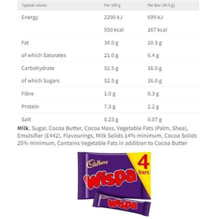How many calories are in a Wispa hot chocolate?