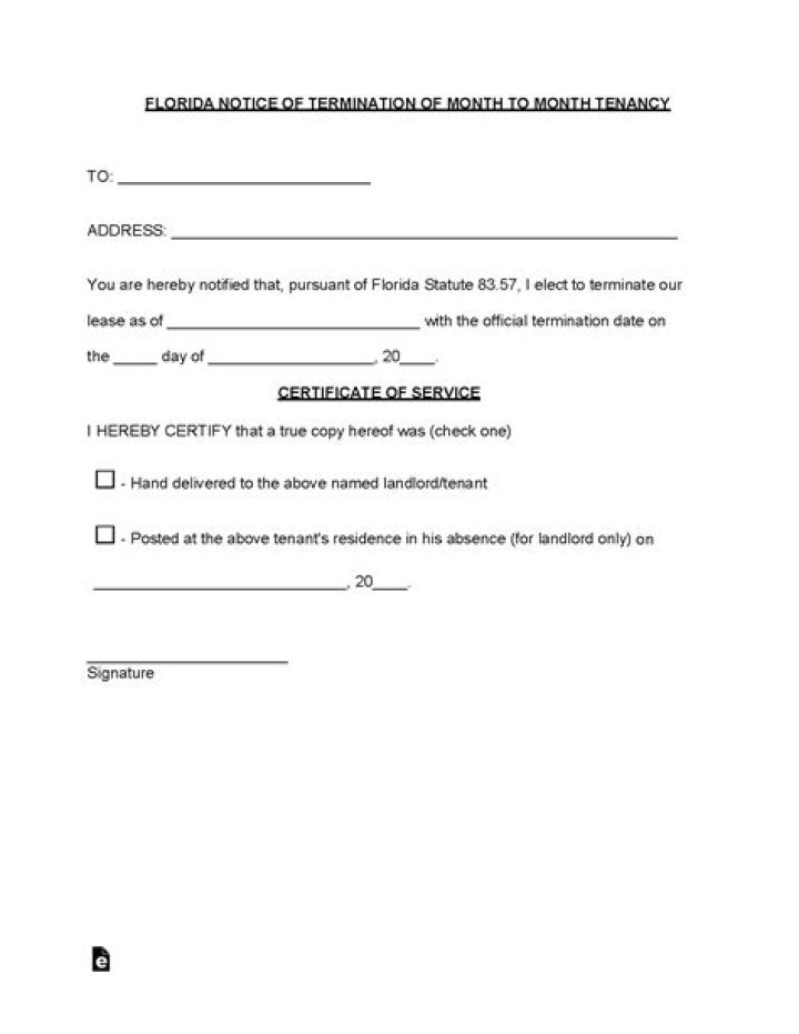 How much notice does a month-to-month tenant have to give in Florida?