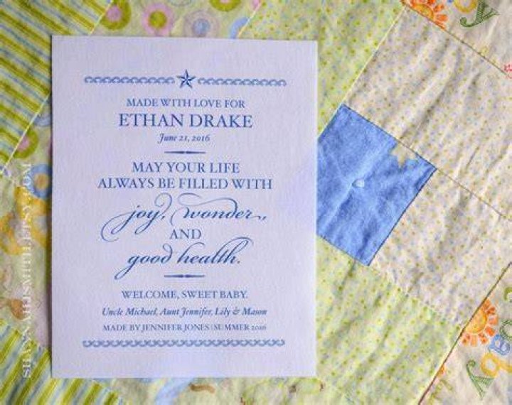 What do you put on a baby quilt label?
