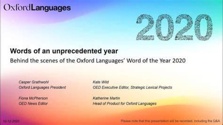 What is the Oxford word of the year 2020?