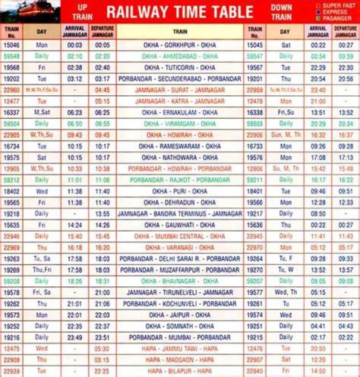 What is the time table of railway?