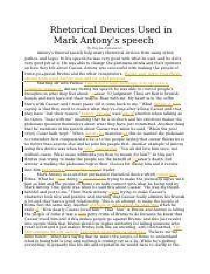 What rhetorical devices does Antony use in his funeral speech?