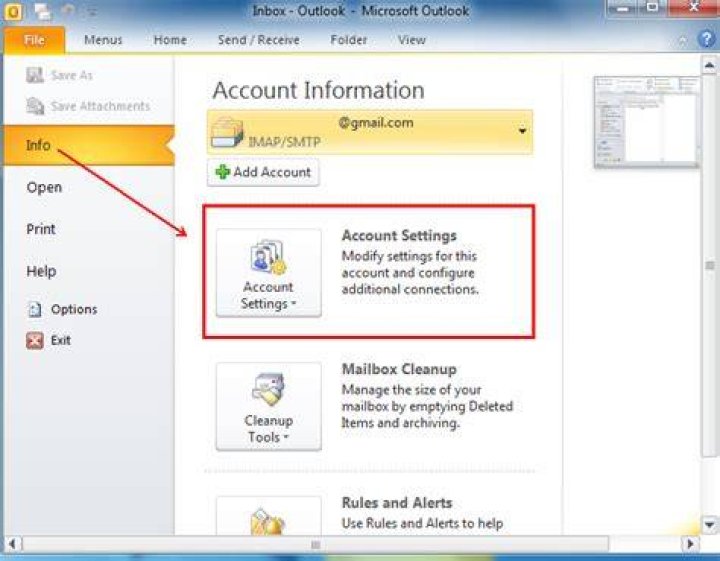 Where is Account Settings in Outlook 2013?